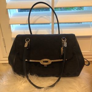 Coach Tote Bag- Black Leather & Canvas